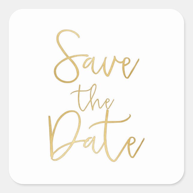 White & Gold Script Type SAVE THE DATE Sticker (Front)