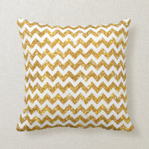 White Gold Shining Faux Glitter Chevron Pattern Cushion