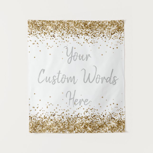 White Gold Silver Backdrop Personalised Photobooth Tapestry (Front)