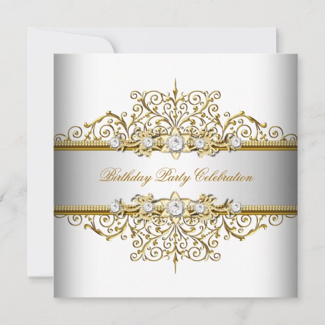 White Gold Silver Cream Elegant Party Invitation (Front)