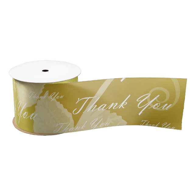 white, gold, silver, thank  you, flowers, floral, satin ribbon (Spool)