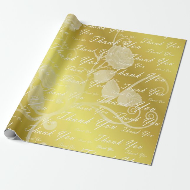 white, gold, silver, thank  you, flowers, floral, wrapping paper (Unrolled)