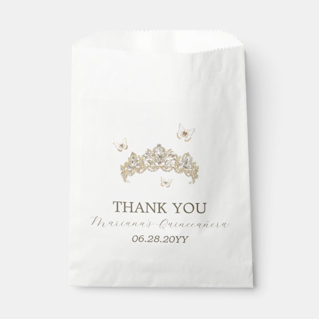 White Gold Silver Winter Florals Quinceañera Favour Bags (Front)