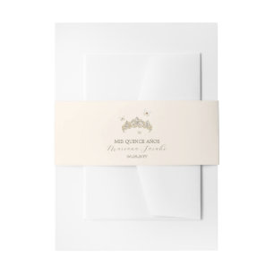 White Gold Silver Winter Florals Quinceañera Invitation Belly Band