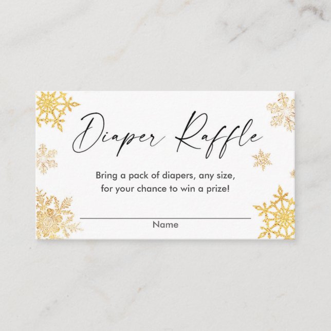 White gold snowflake Christmas diaper raffle cards (Front)