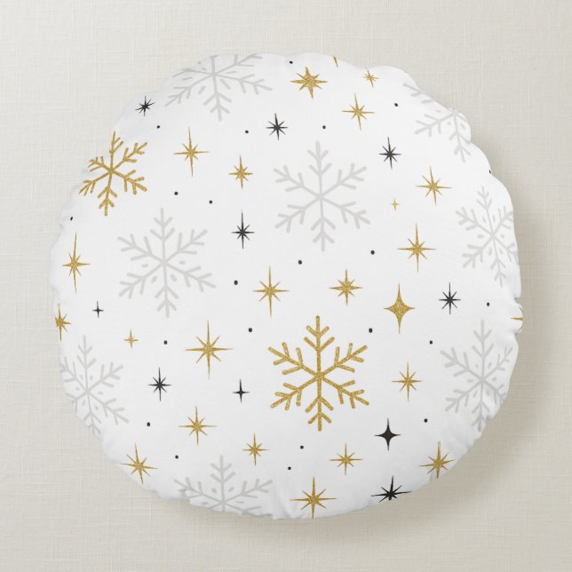 White & Gold Snowflake Sparkle Throw Pillow  (Front)