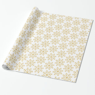 White Gold Snowflakes Christmas New Year Greetings Wrapping Paper