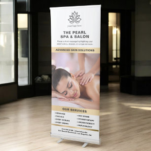 White & Gold Spa Salon Services Photo Business Retractable Banner