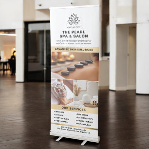 White Gold Spa Salon Services Photo Collage Logo Retractable Banner