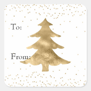 White Gold Sparkle Dots Christmas Tree Square Sticker