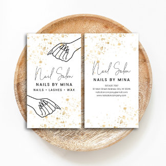 White & Gold Specks Hand Nail Salon Business Card