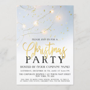 White Gold Star Confetti Lights Corporat Christmas Invitation