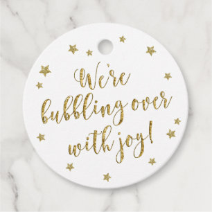 White & Gold Stars Bubbly Baby Shower Champagne Favour Tags
