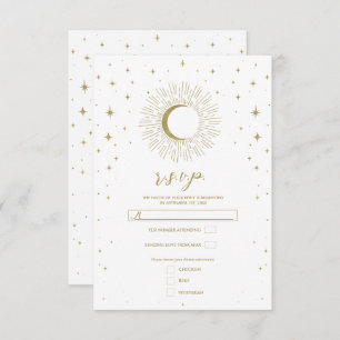 White & Gold Stars Celestial Sunburst Moon RSVP