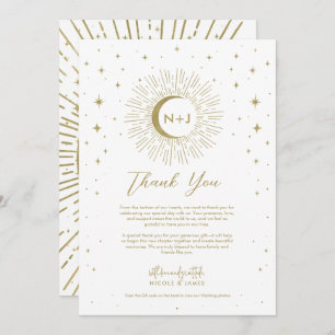 White Gold Stars Celestial Sunburst Moon Thank You Invitation