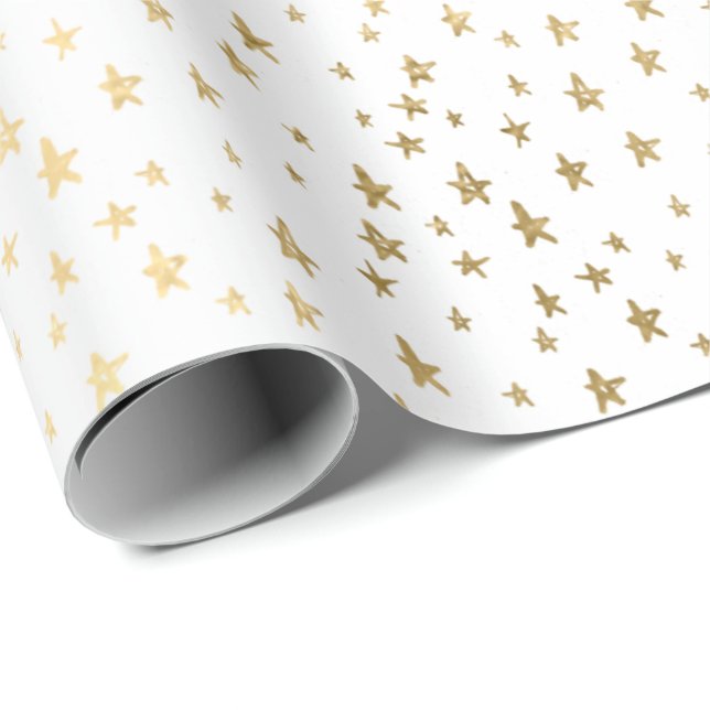 White Gold Stars Confetti Delicate Confetti Event Wrapping Paper (Roll Corner)