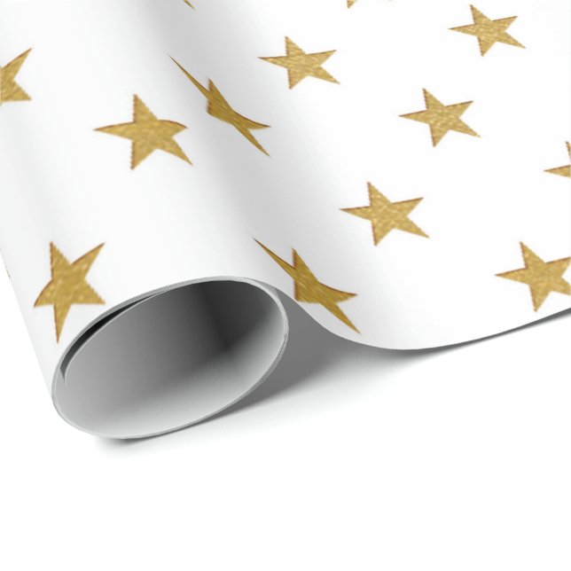 White Gold Stars Confetti Delicate US UK Wrapping Paper (Roll Corner)