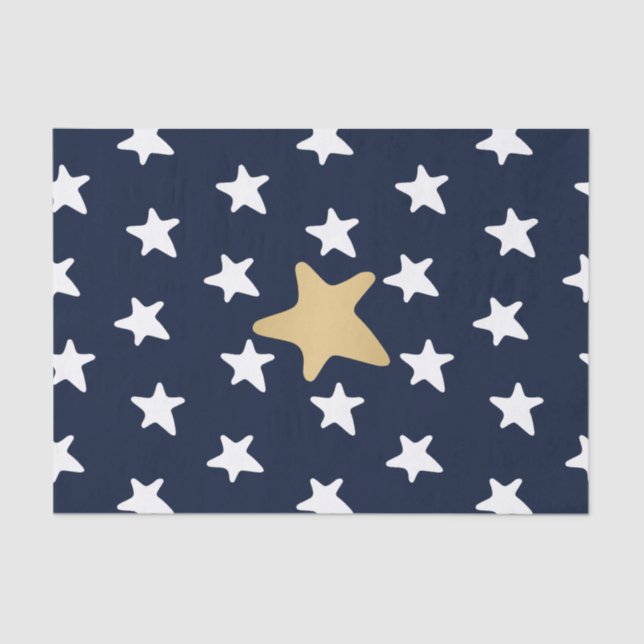 White & Gold Stars Pattern Tissue Paper (Front)