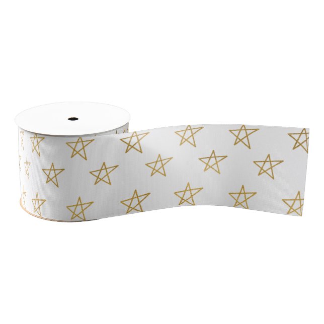 White Gold Stars Shine Bright Tissue Paper Grosgrain Ribbon (Spool)