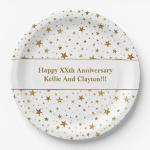 White/Gold Stars With Message Anniversary Paper Plate