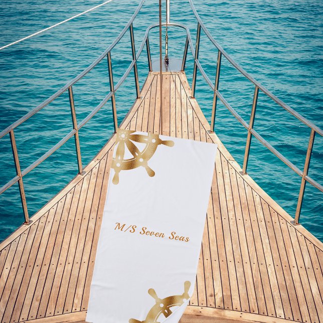 White gold steering wheels yacht boat name beach towel (Creator Uploaded)