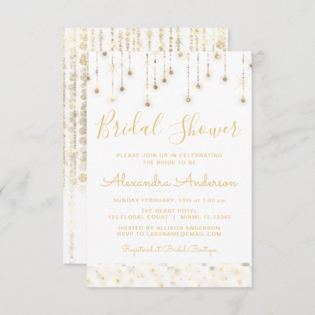 White Gold String Lights Bridal Shower Invitation (Front/Back)