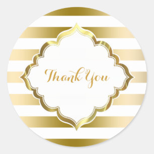 White & Gold Stripes Thank You Sticker