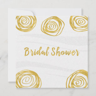 White & Gold Swirl Roses Modern Bridal Shower Invitation
