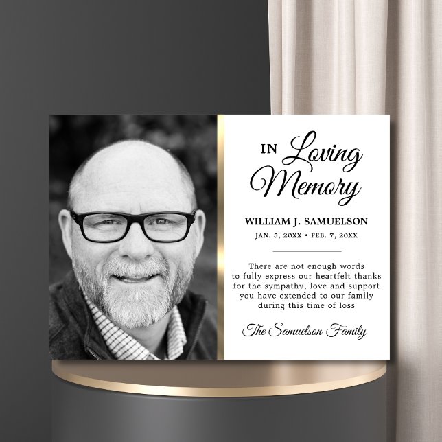 White Gold Sympathy Funeral Memory THANK YOU Photo Card (Creator Uploaded)