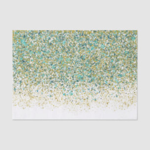 White Gold & Teal Blue Glitter Modern Coastal Glam Tissue Paper