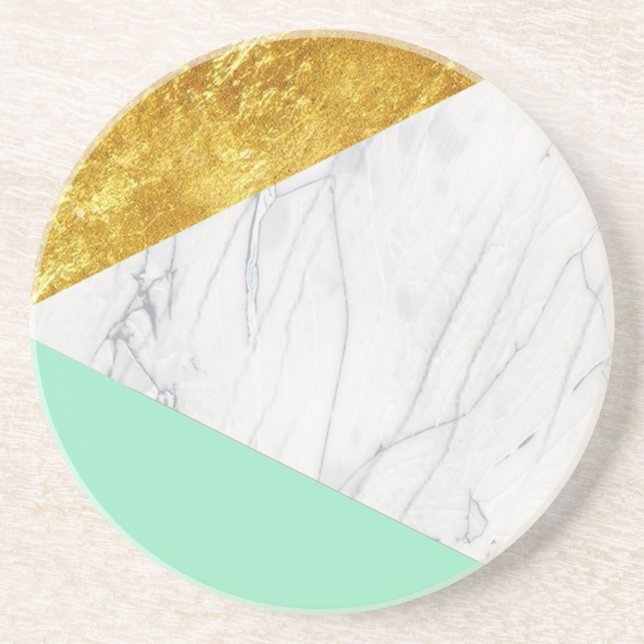 White Gold Teal Marble Coaster (Front)