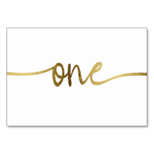 White Gold Text Number One Wedding Table Number