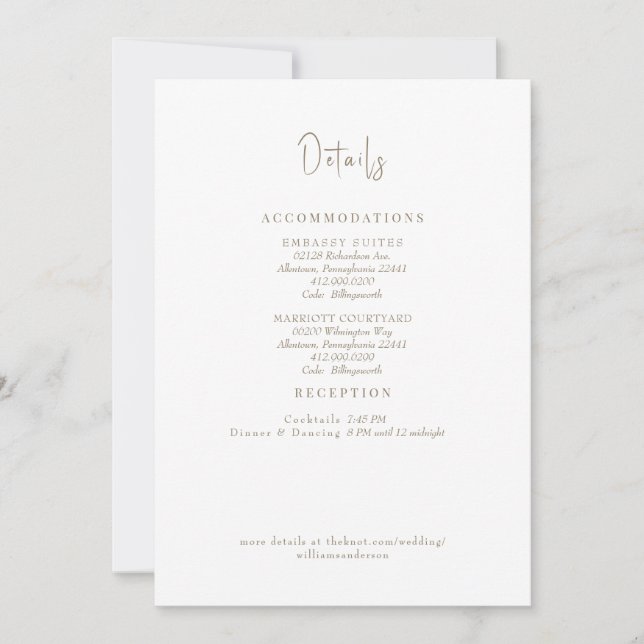 White Gold Text Wedding Details Enclosure Invitation (Front)