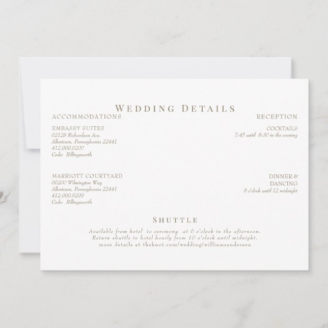 White & Gold Text Wedding Details Invitation (Front)