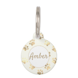 White Gold Textured Paw Print Personalised Pet Tag