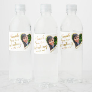 White Gold Thank You Grad Photo 2026 Graduation Water Bottle Label