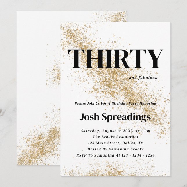 White & Gold Thirty 30th Birthday Invites (Front/Back)
