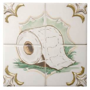 White & Gold Toilet Paper Roll Funny Bathroom Tile