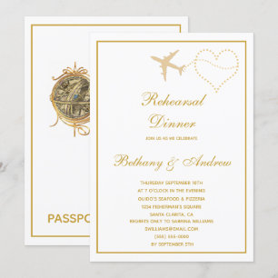 White Gold Travel Wedding Rehearsal Dinner Invitation