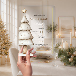 White gold tree modern clear Christmas Party Acrylic Invitations