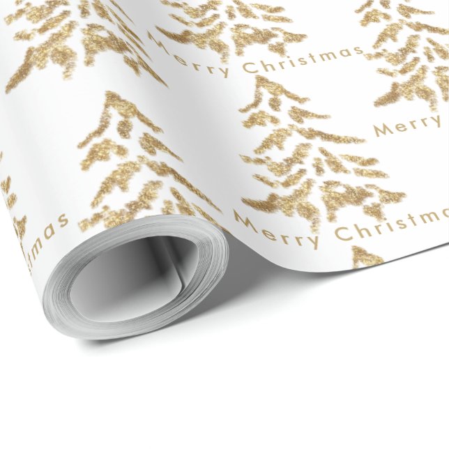 White & Gold Trees Merry Christmas Wrapping Paper (Roll Corner)