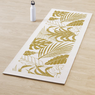 White & gold tropical leaves pattern Yoga Mat