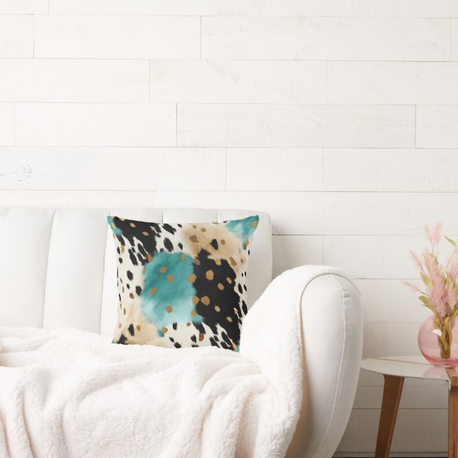 White Gold Turquoise Black Cowhide Name Cushion (Couch)