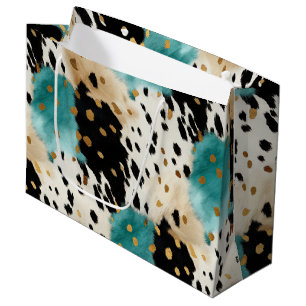 White Gold Turquoise Black Cowhide Name Large Gift Bag