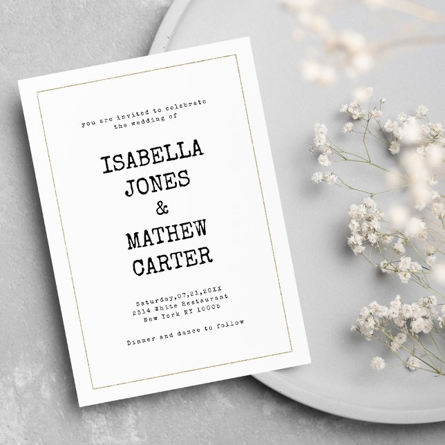 White gold typewriter font rustic style wedding invitation (White gold typewriter font rustic style wedding)