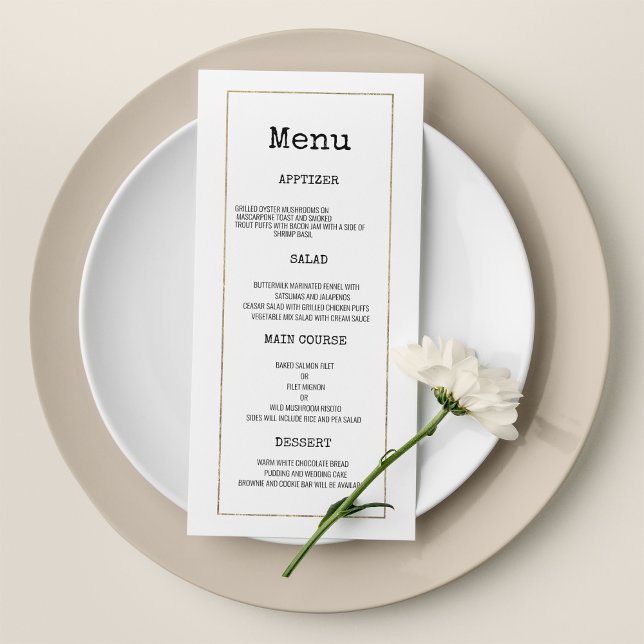 White gold typewriter font rustic Wedding Menu (White gold typewriter font rustic Wedding Menu)