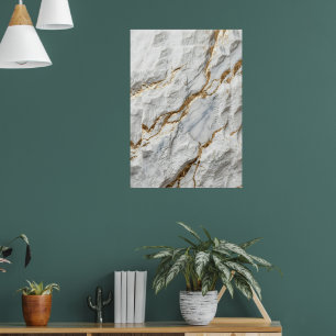 White Gold Vein Marble Luxury Abstract Art Poster