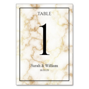 White & Gold Vein Marble Wedding Table Number Card