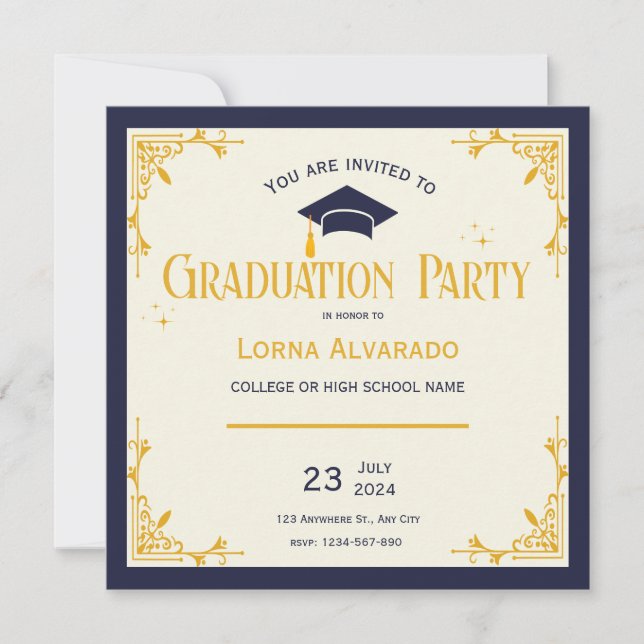 White Gold Vintage Graduation Invitation (Front)