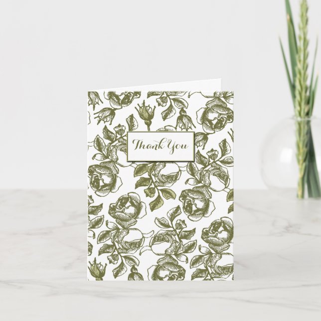 White Gold Vintage Roses Editable Thank You Card (Front)